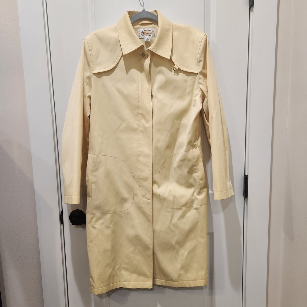 Talbots Womens Yellow Trench Coat Long Jacket Retro Geometric Lining‎ Size 12